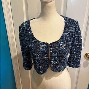 St.John knit bolero shrug jacket w rhinestones blue sz XS S vintage